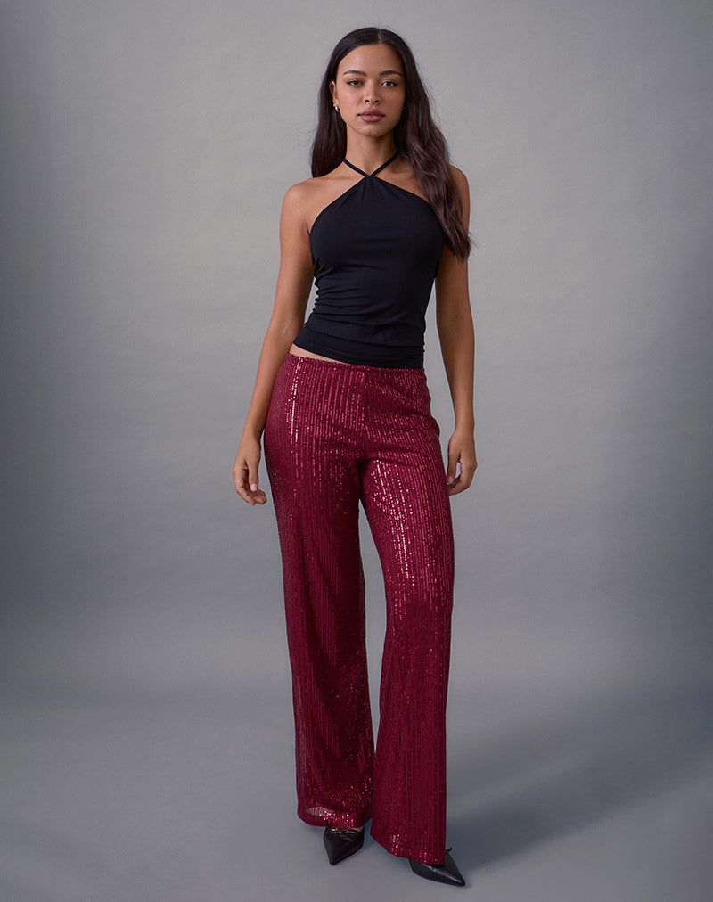 Image of Wilaga Wide Leg Trouser in Sequin Maroon