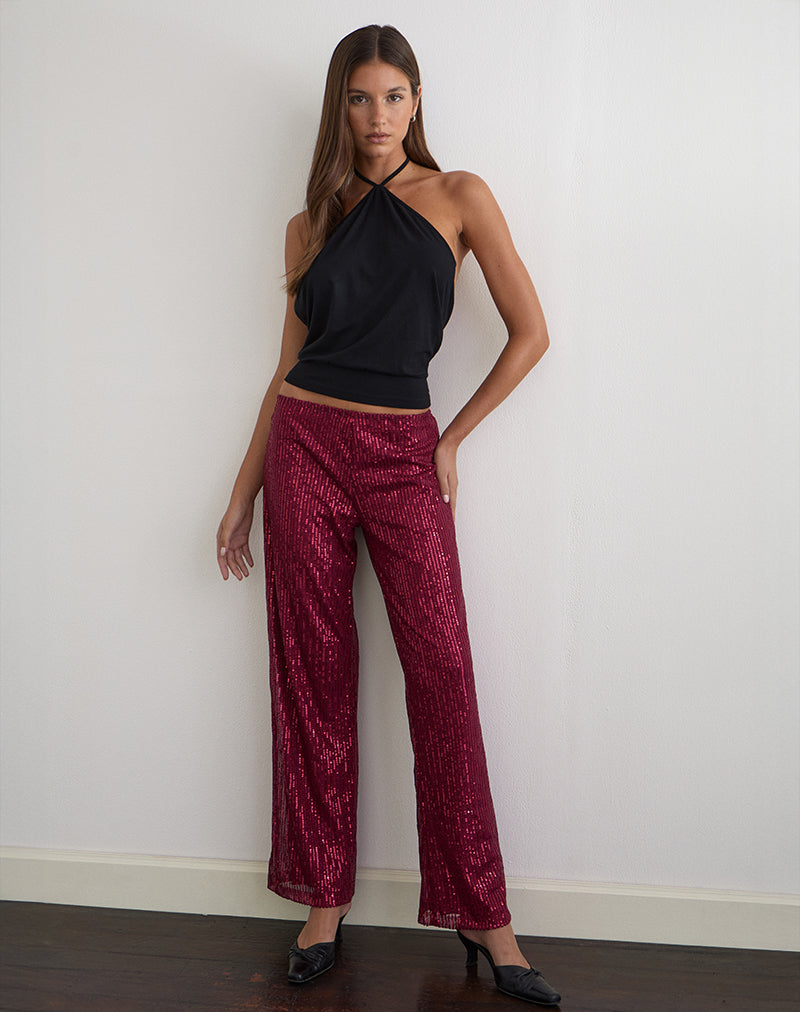 Wilaga Wide Leg Trouser in Sequin Maroon