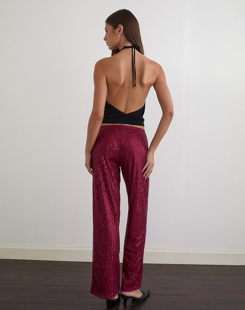 Image of Wilaga Wide Leg Trouser in Sequin Maroon