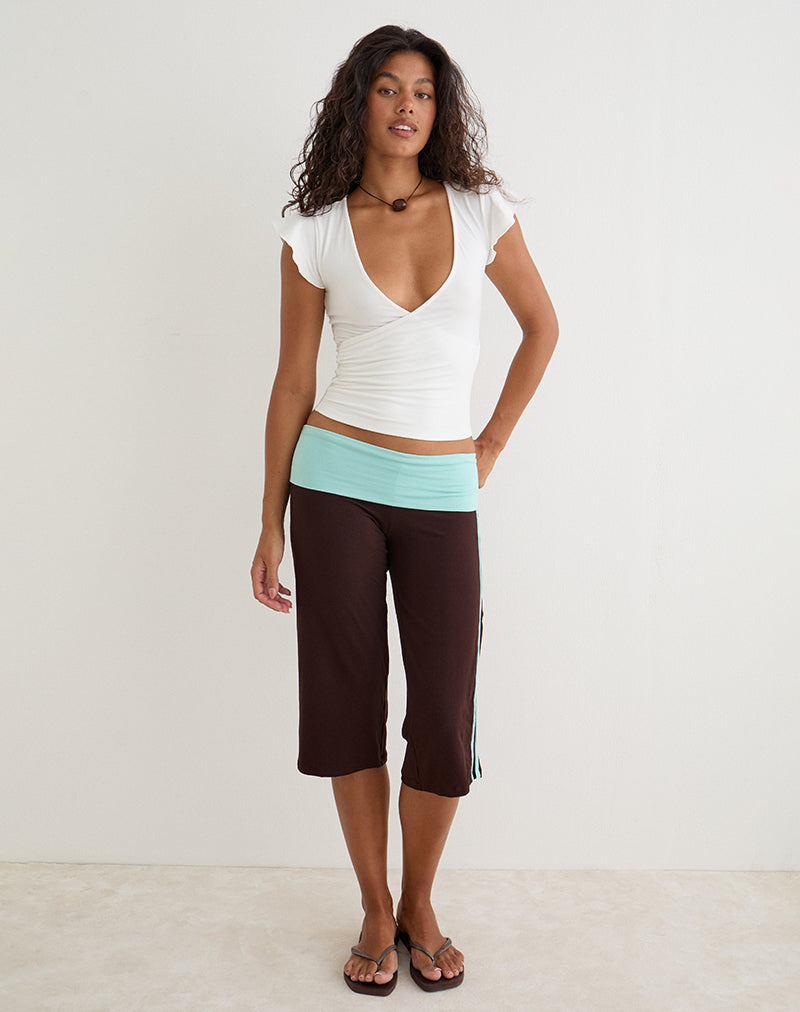 Bitter Chocolate and Aqua Combination Capri Trousers | Walter