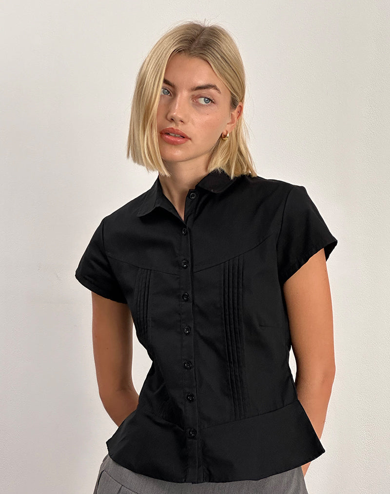 Black Poplin Short Sleeve Blouse | Wilmot – motelrocks-com-us