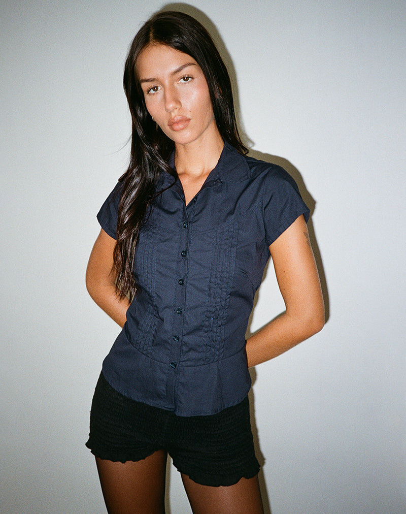 Image of Wilmot Blouse in Navy Poplin