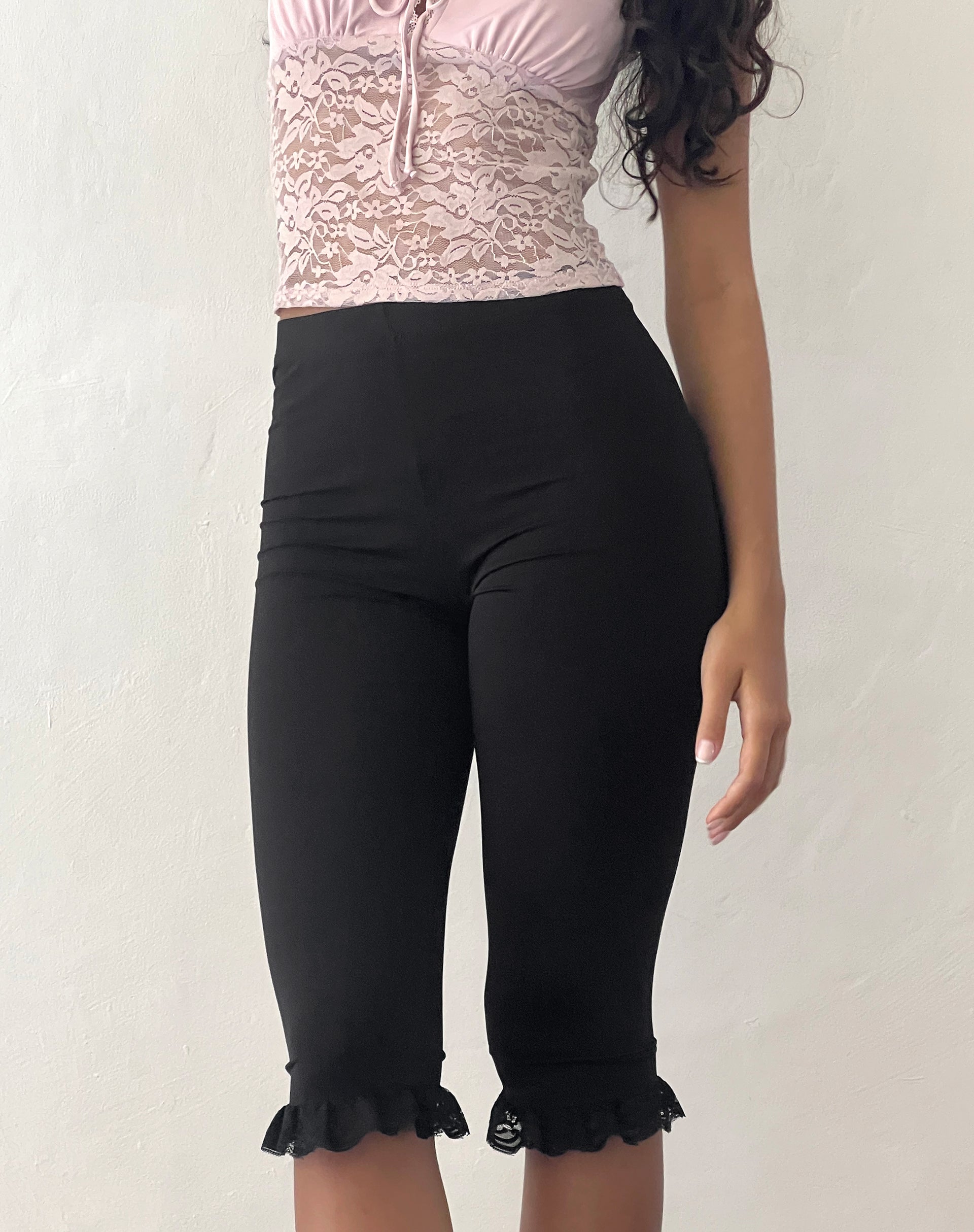 Image of Annika Lace Frill Capri Trouser in Black
