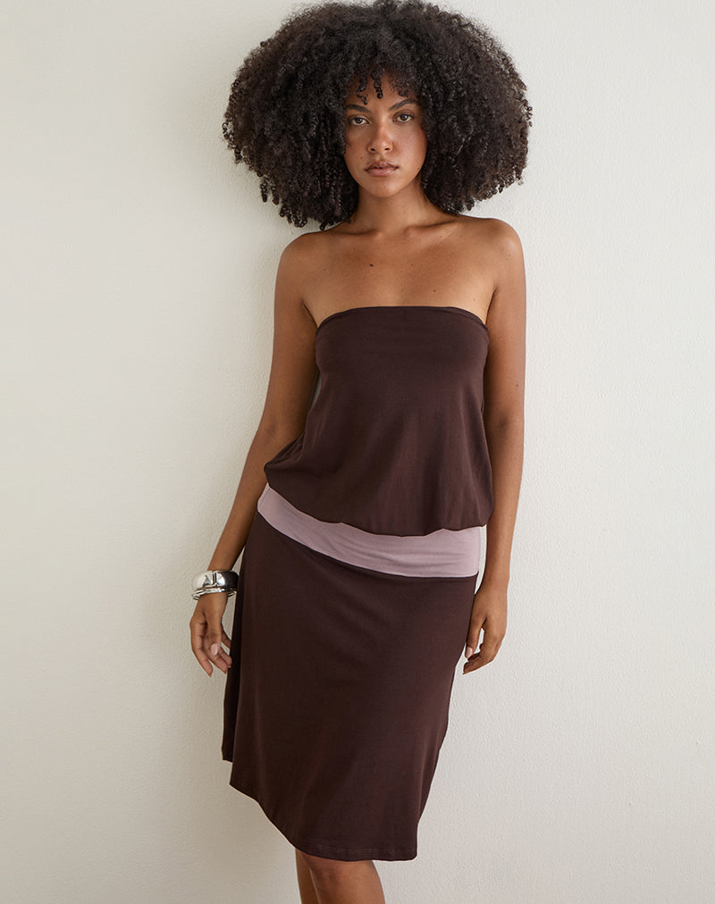Image of Wiste Midi Dress in Bitter Chocolate Grey Lavender Combination