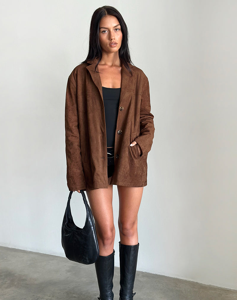 Brown Suede Blazer Jacket | Wida – motelrocks-com-us