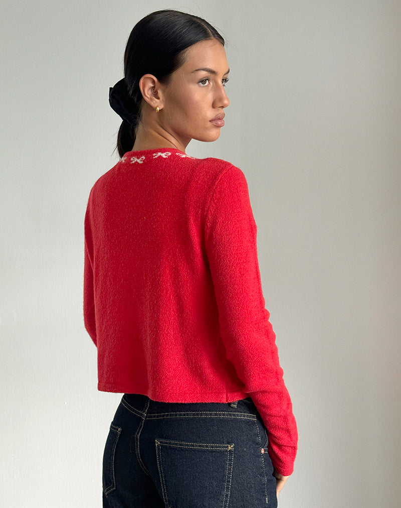 Image of Wunara Cardigan in Red with Pink Bows