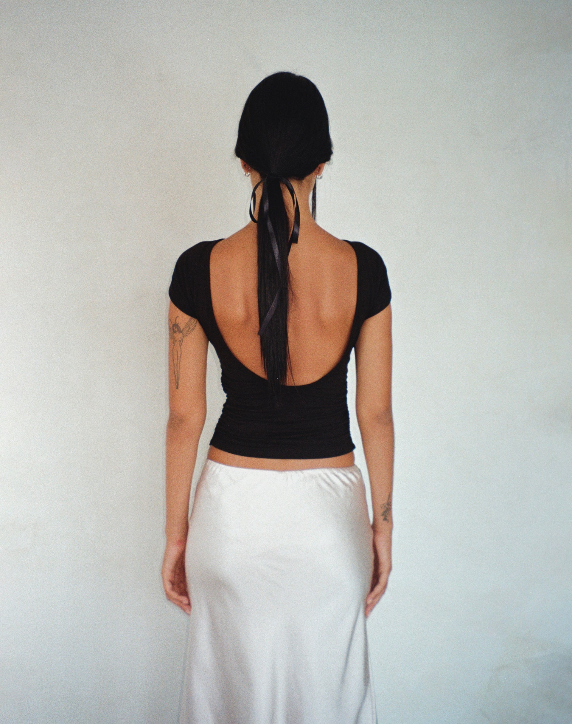 Image of Xareni Ruched Backless Top in Black