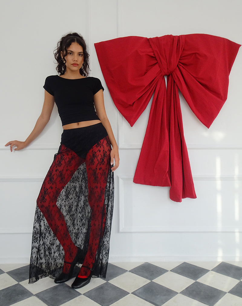 Nevali Maxi Skirt in Black Wild Rose Lace
