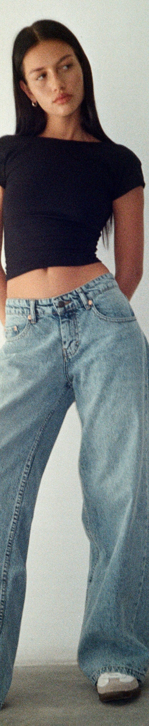 Image of Roomy Extra Wide Low Rise Jeans in Vintage Blue Wash