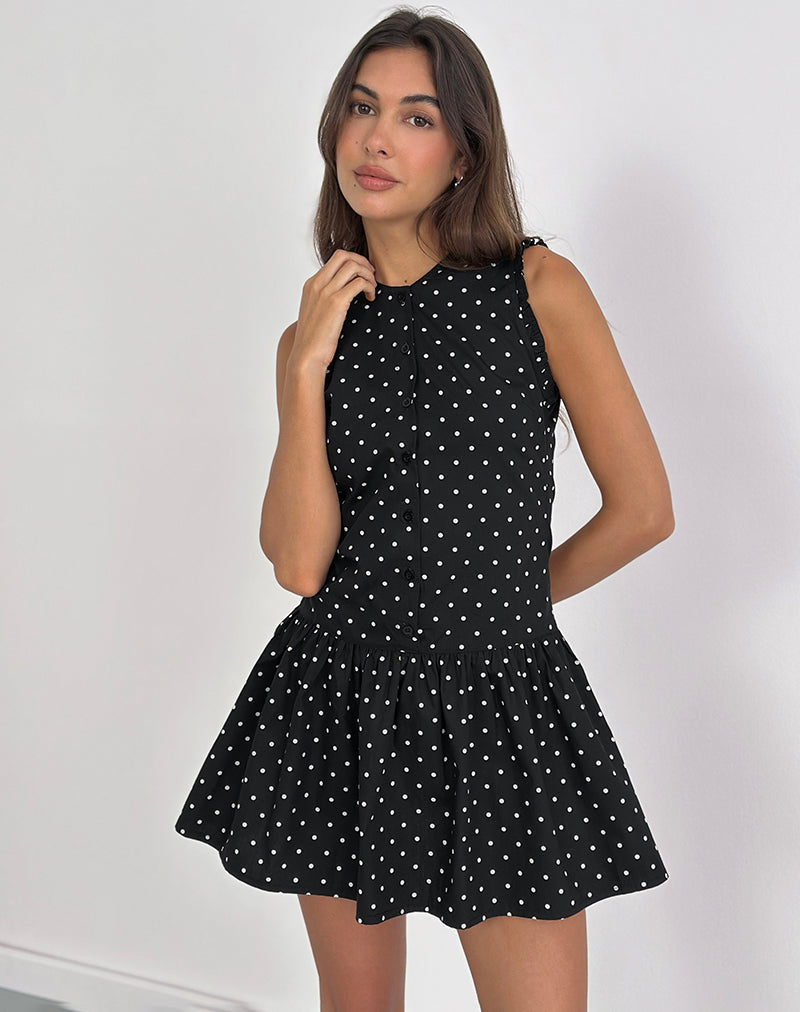 black mini dress with white polka dots Black Polka Dot Long Sleeve Dolly Mini Dress