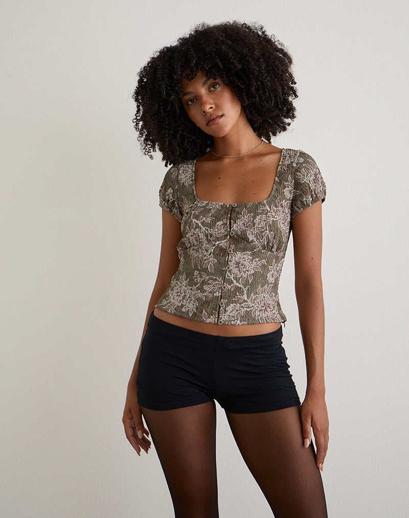 Yakova Blouse in Woven Floral Green