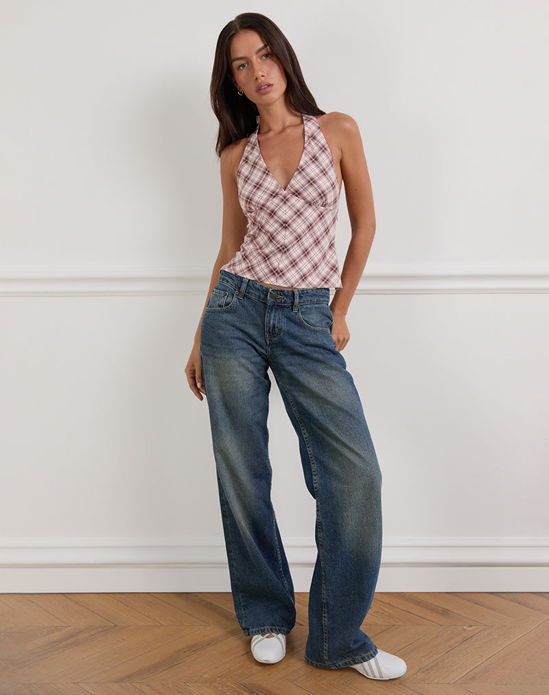 Pink and Burgundy Check Halterneck Top | Yakti – motelrocks-com-us
