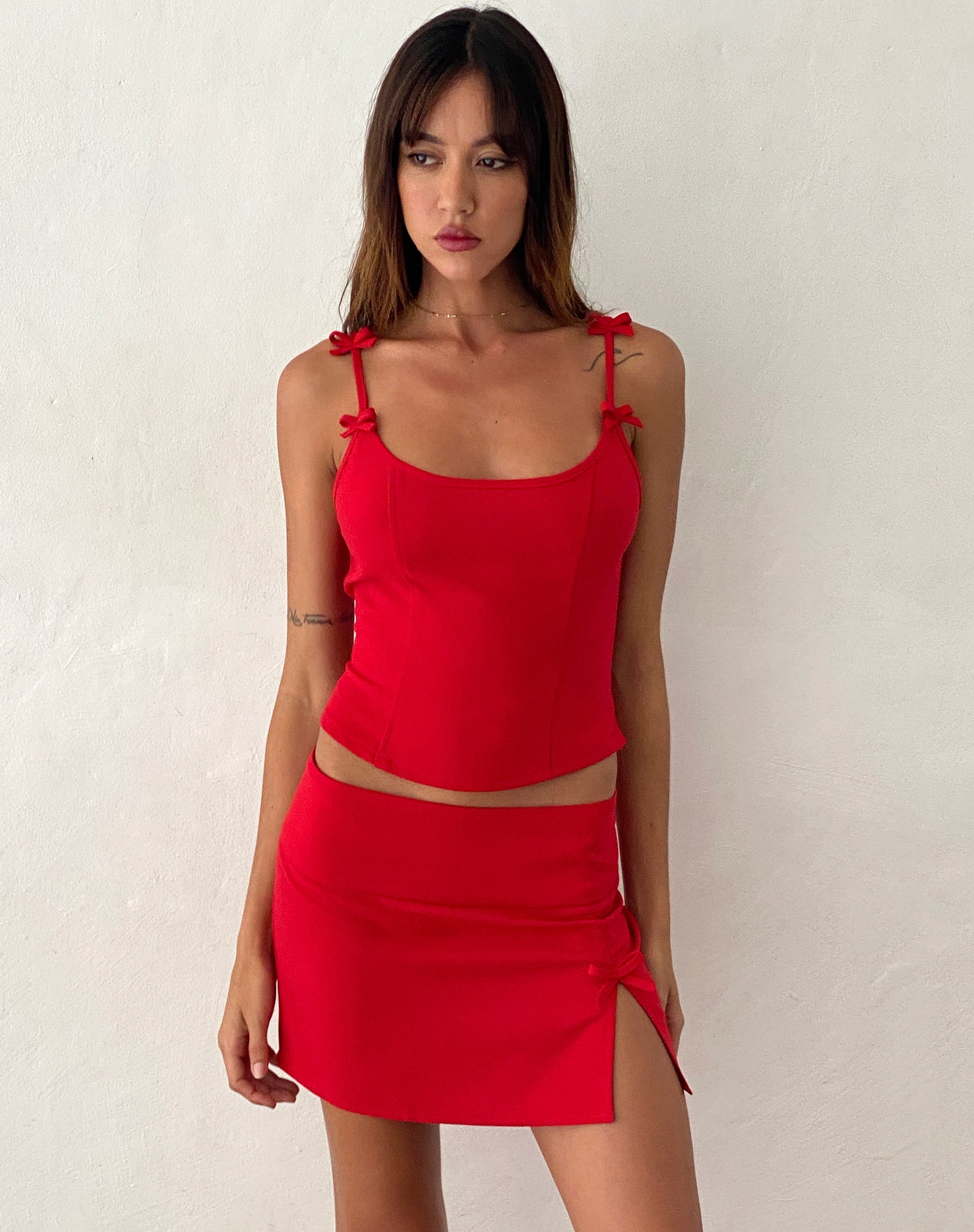 Low Rise Red Co-ord Mini Skirt