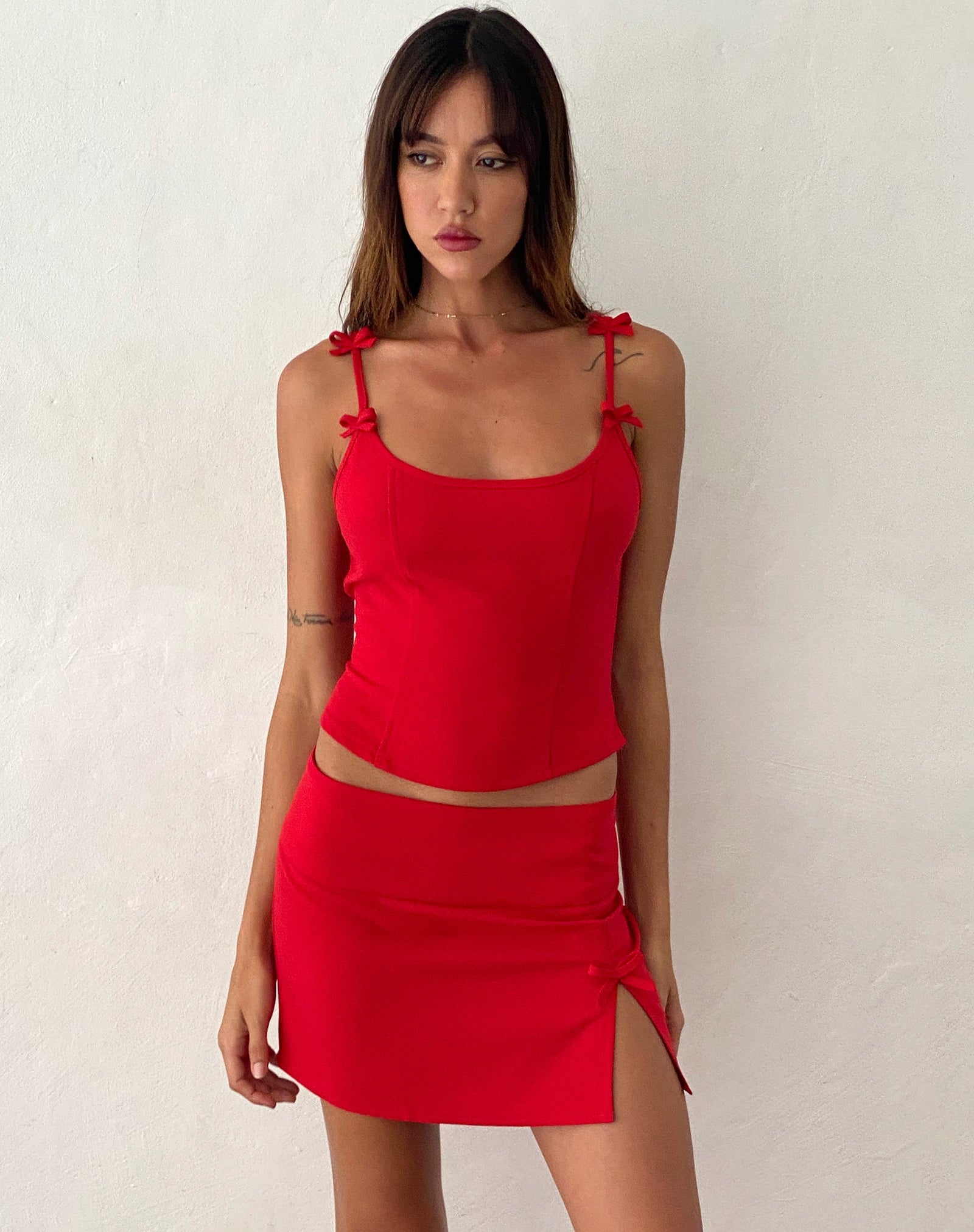 Low Rise Red Co-ord Mini Skirt | Yanti – motelrocks-com-us