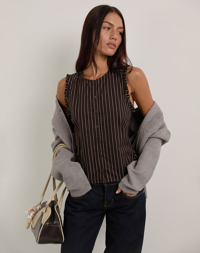 Image of Yarala Blouse in Mono Pinstripe Chocolate