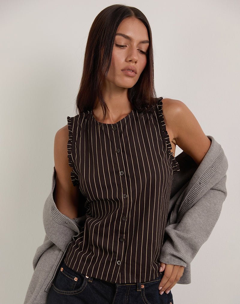 Image of Yarala Blouse in Mono Pinstripe Chocolate