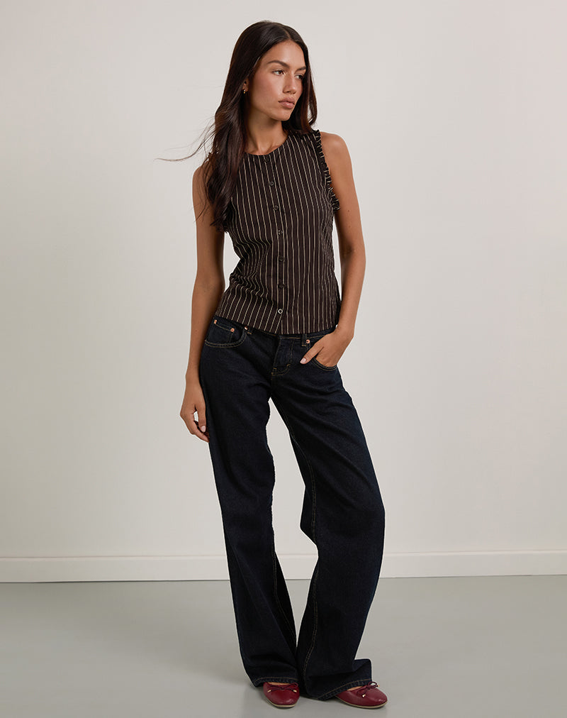 Image of Yarala Blouse in Mono Pinstripe Chocolate
