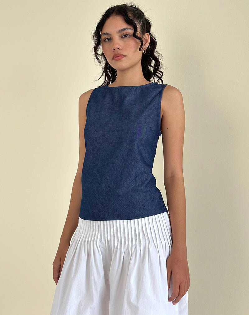 Image of Yashia Tie Top in Denim Chambray Indigo