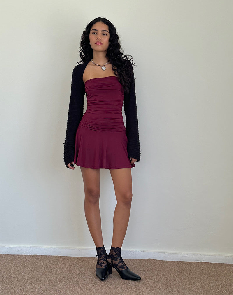 Yasmin Bandeau Mini Slinky Dress in Burgundy Yasmin Bandeau Mini Slinky Dress in Burgundy