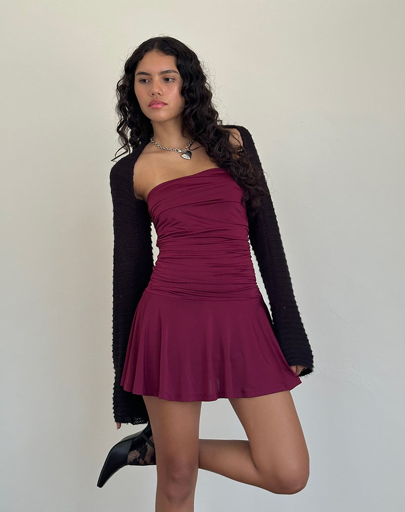 Yasmin Bandeau Mini Slinky Dress in Burgundy Yasmin Bandeau Mini Slinky Dress in Burgundy
