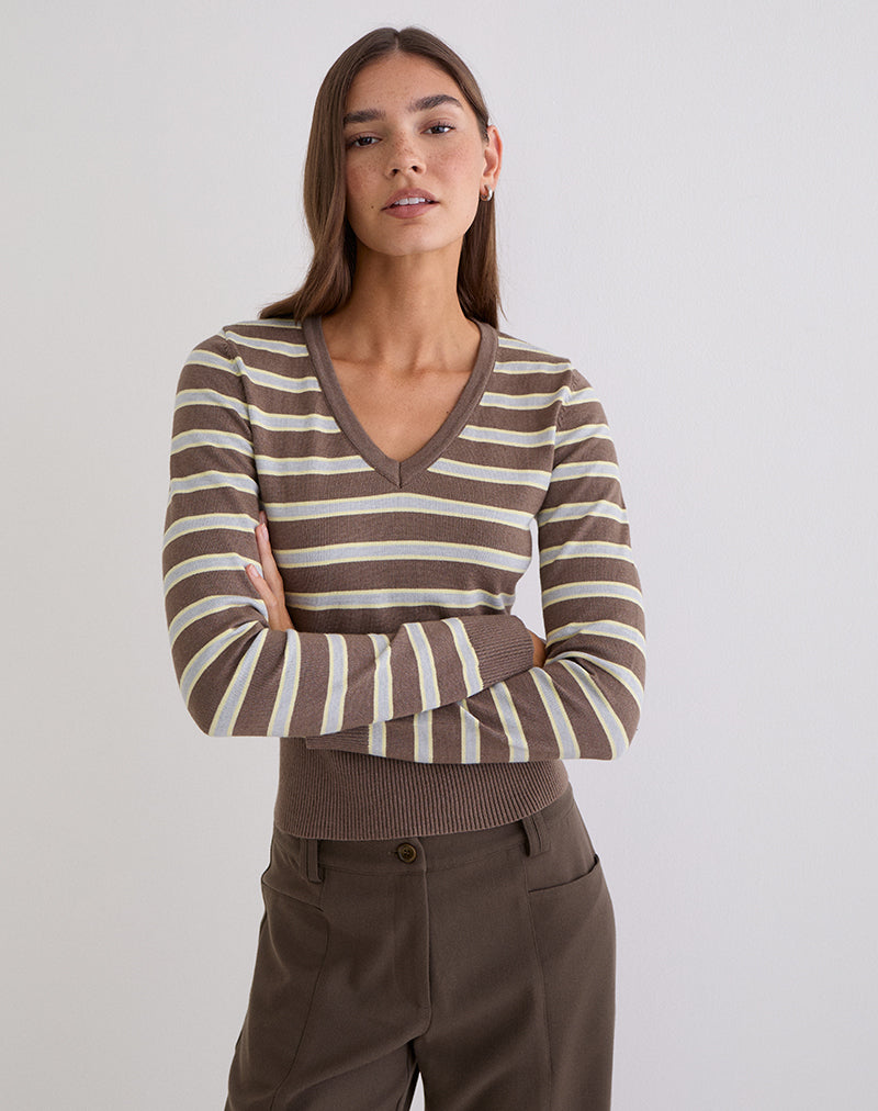 Yasra Jumper in Stripe Knit Brown and Yellow