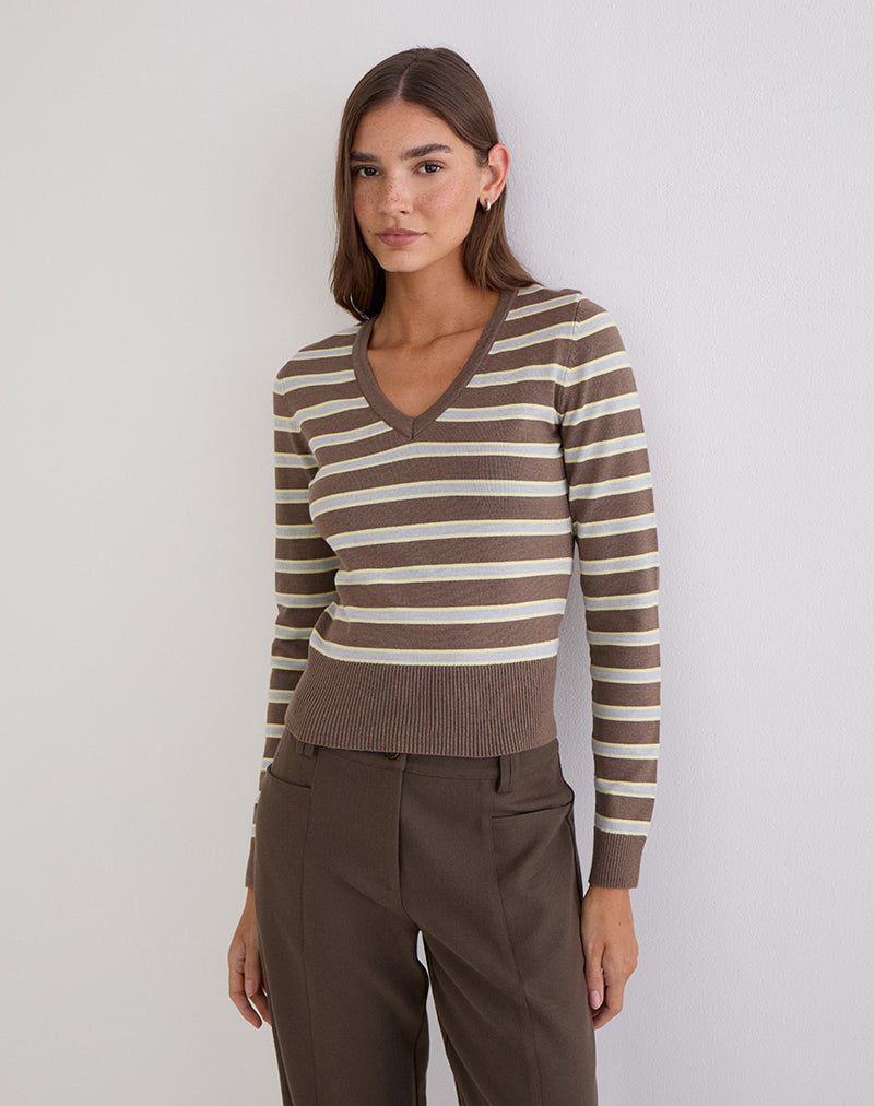 Image of Yasra Jumper in Stripe Knit Brown and Yellow