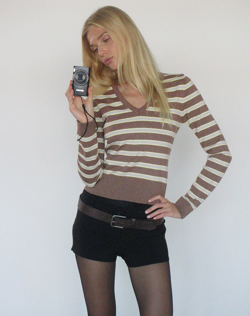 Image of Yasra Jumper in Stripe Knit Brown and Yellow