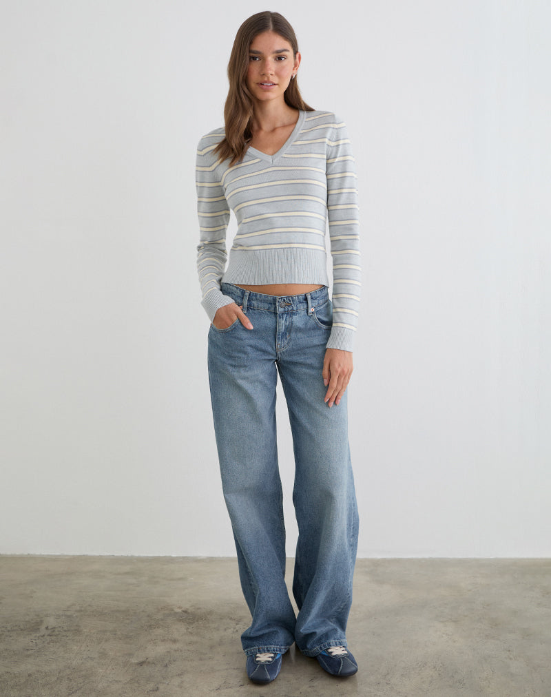 Yasra Jumper in Stripe Knit Cream Grey