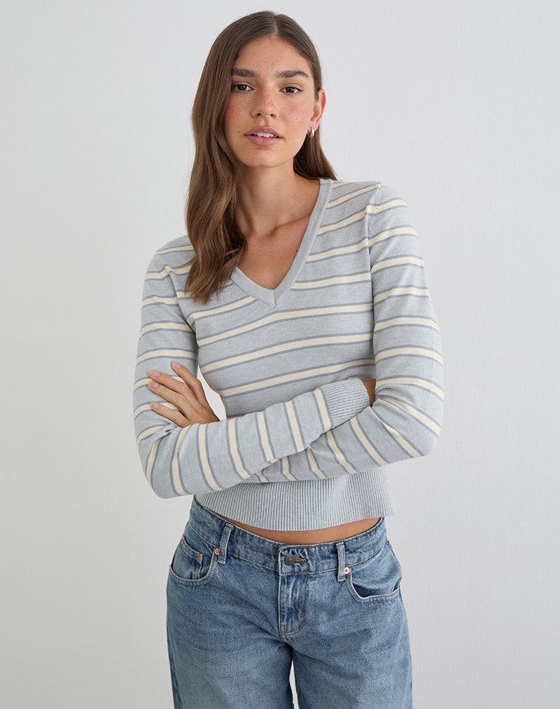 Grey Cream Stripe Knit Jumper | Yasra – motelrocks-com-us