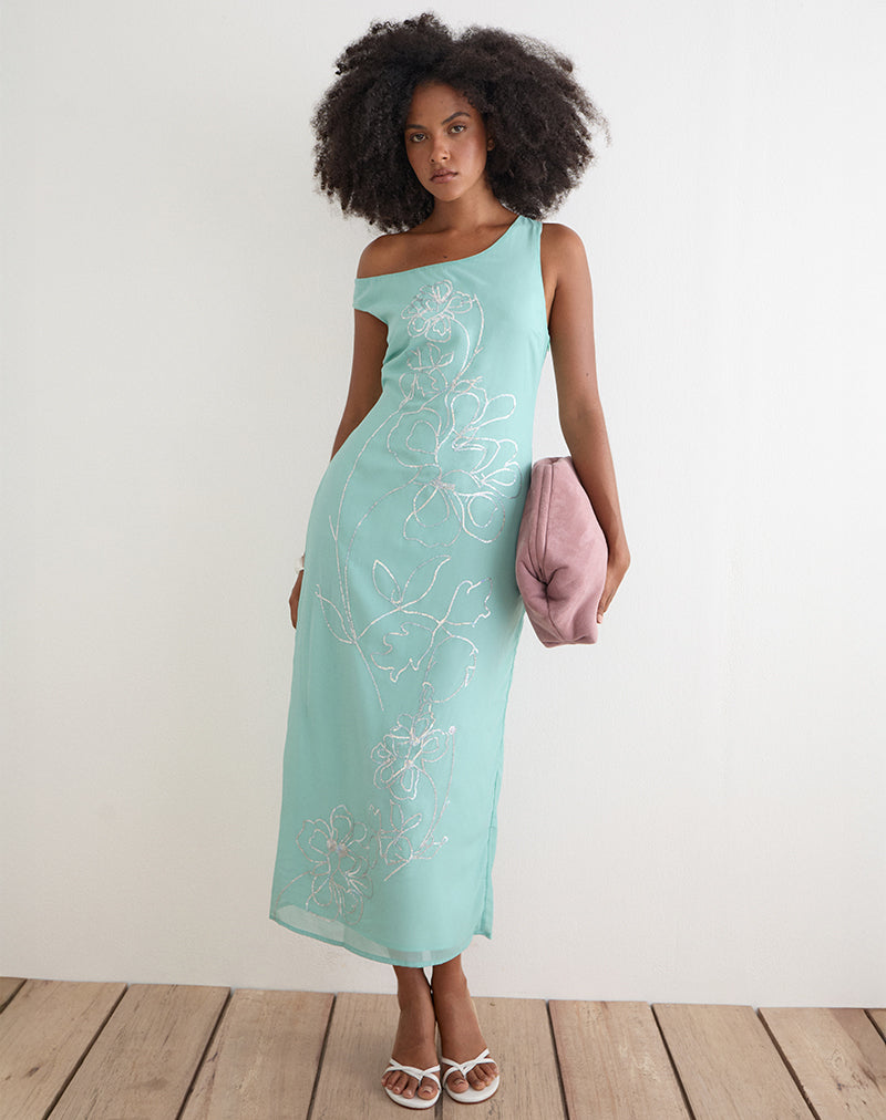 Turquoise Floral Sequin Chiffon Off The Shoulder Maxi Dress | Yelsa motelrocks-com-us Turquoise Floral Sequin Chiffon Off The Shoulder Maxi Dress | Yelsa motelrocks-com-us