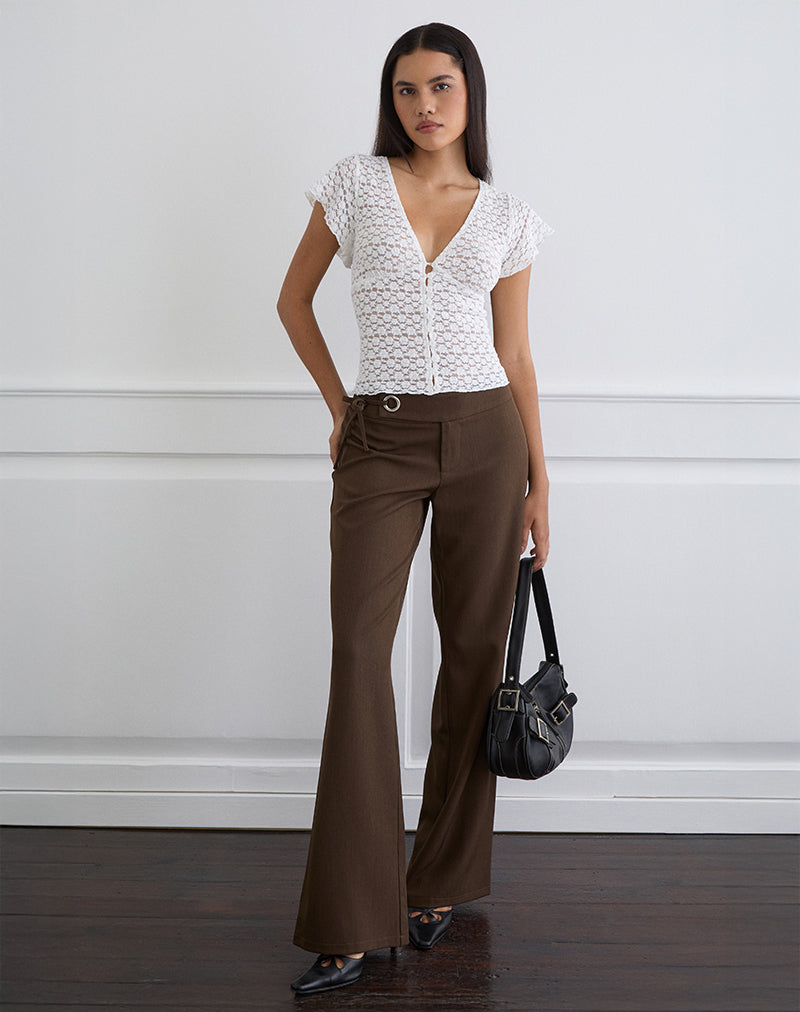 Image of Yeslin V-Neck Button Up Top in Lace White