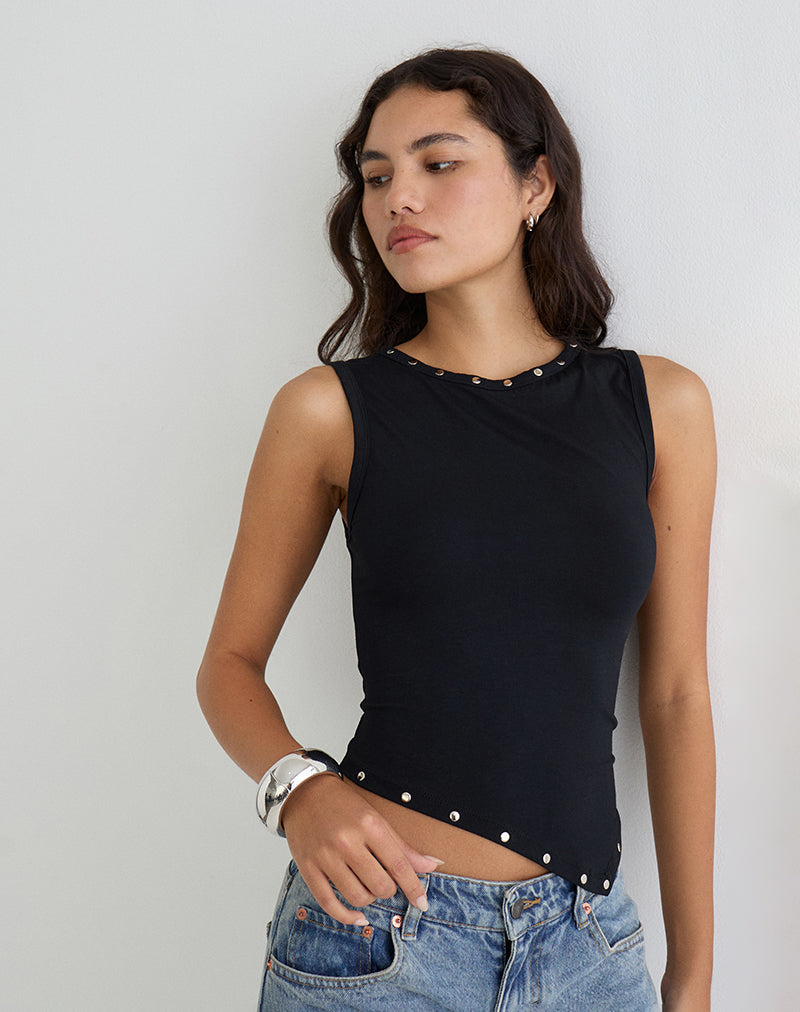 Image of Yetta Double Stud Vest Top in Black