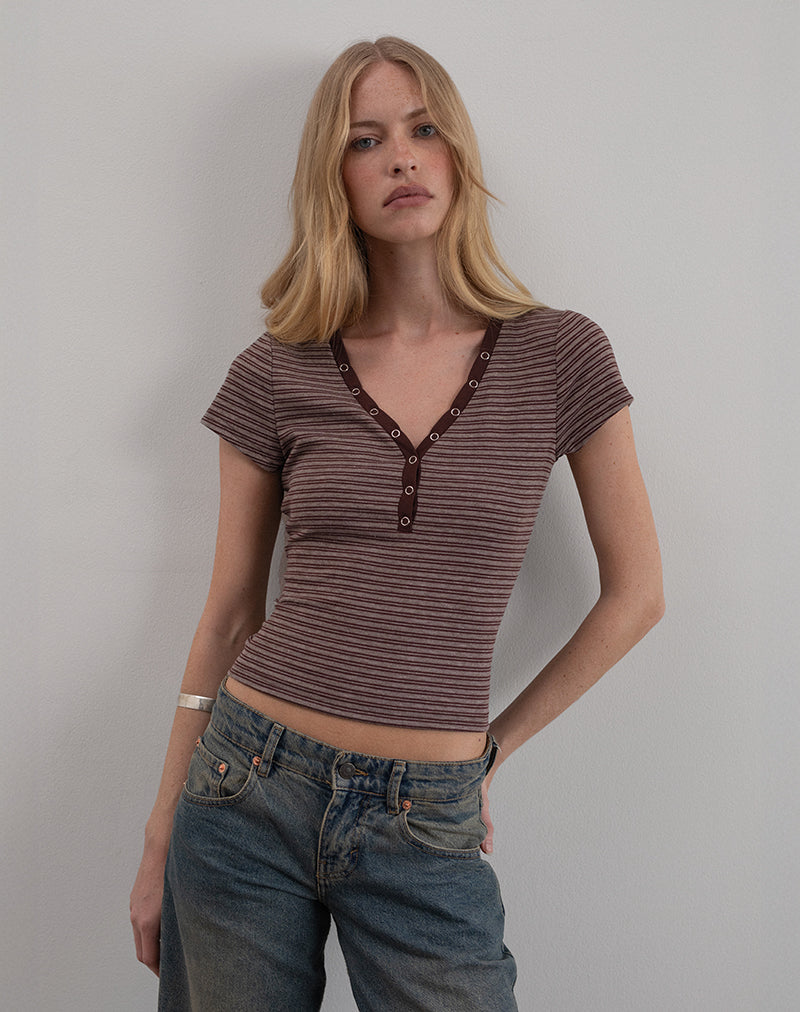 Image of Yolla Top in Brown and Grey Stripe