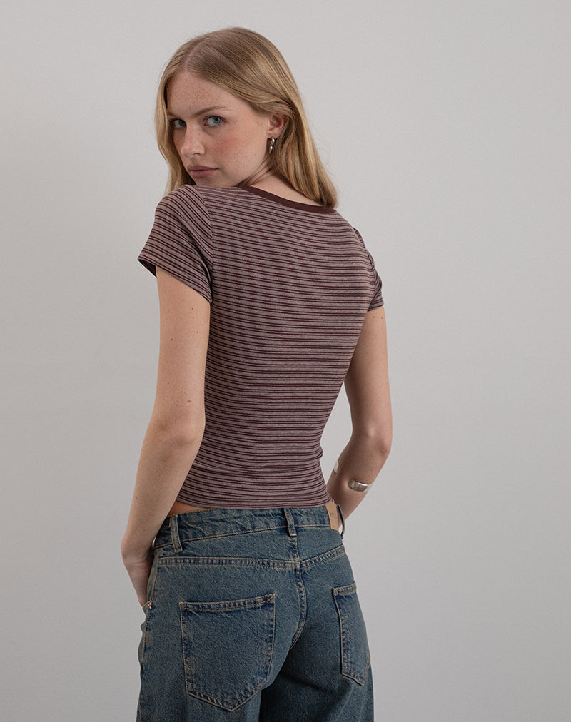 Image of Yolla Top in Brown and Grey Stripe