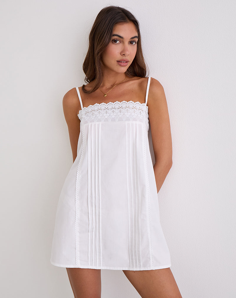 White Poplin Broderie Trim Mini Dress | Yoshiko – motelrocks-com-us