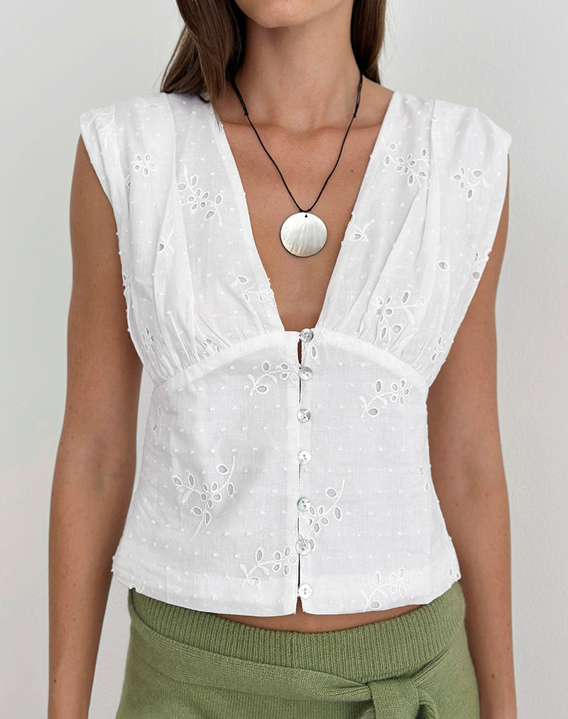 Yoshino Plunge Top in Broderie White