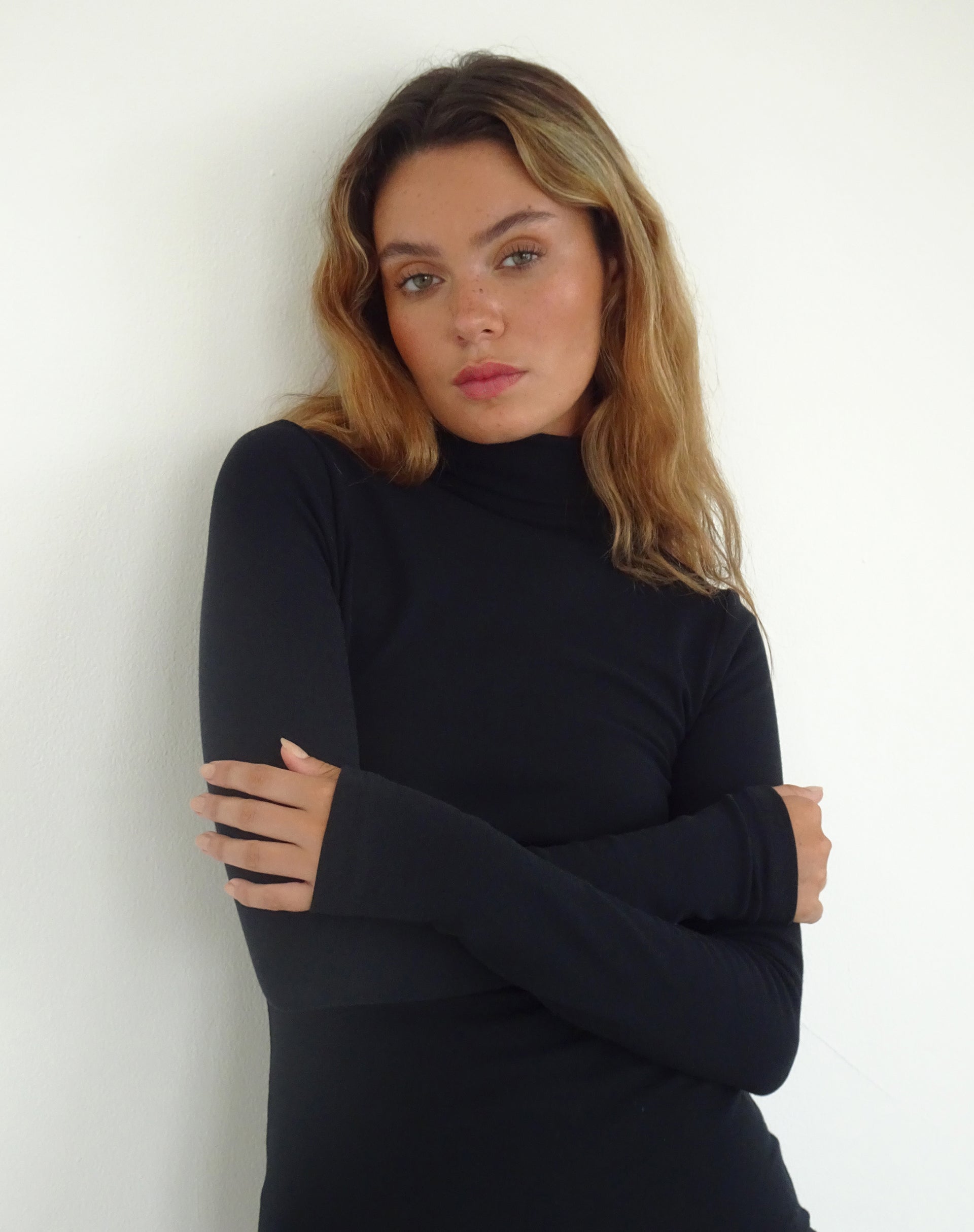 Yrion Turtle Neck Bodycon Mini Dress in Black Yrion Turtle Neck Bodycon Mini Dress in Black