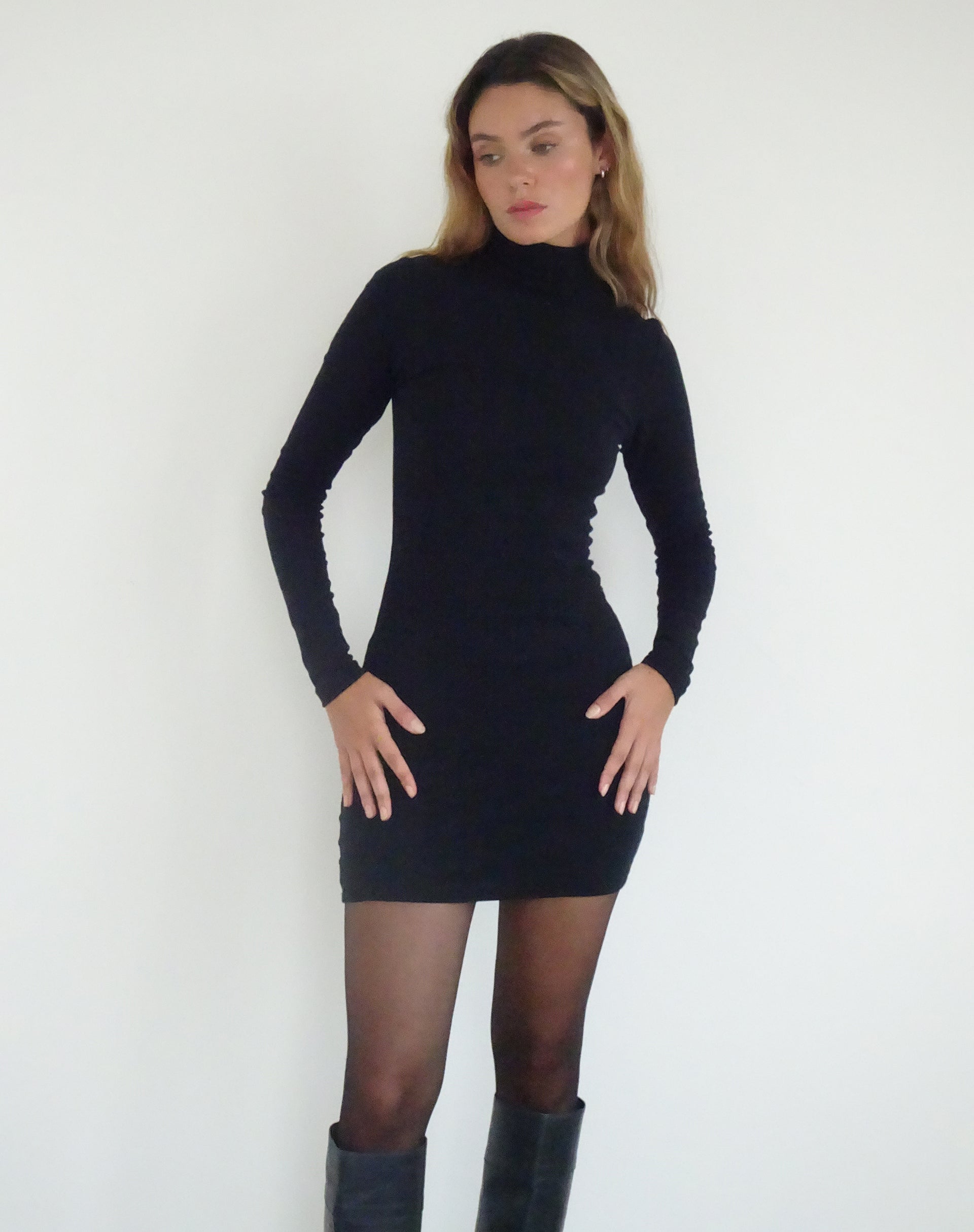 Black roll sales neck bodycon dress