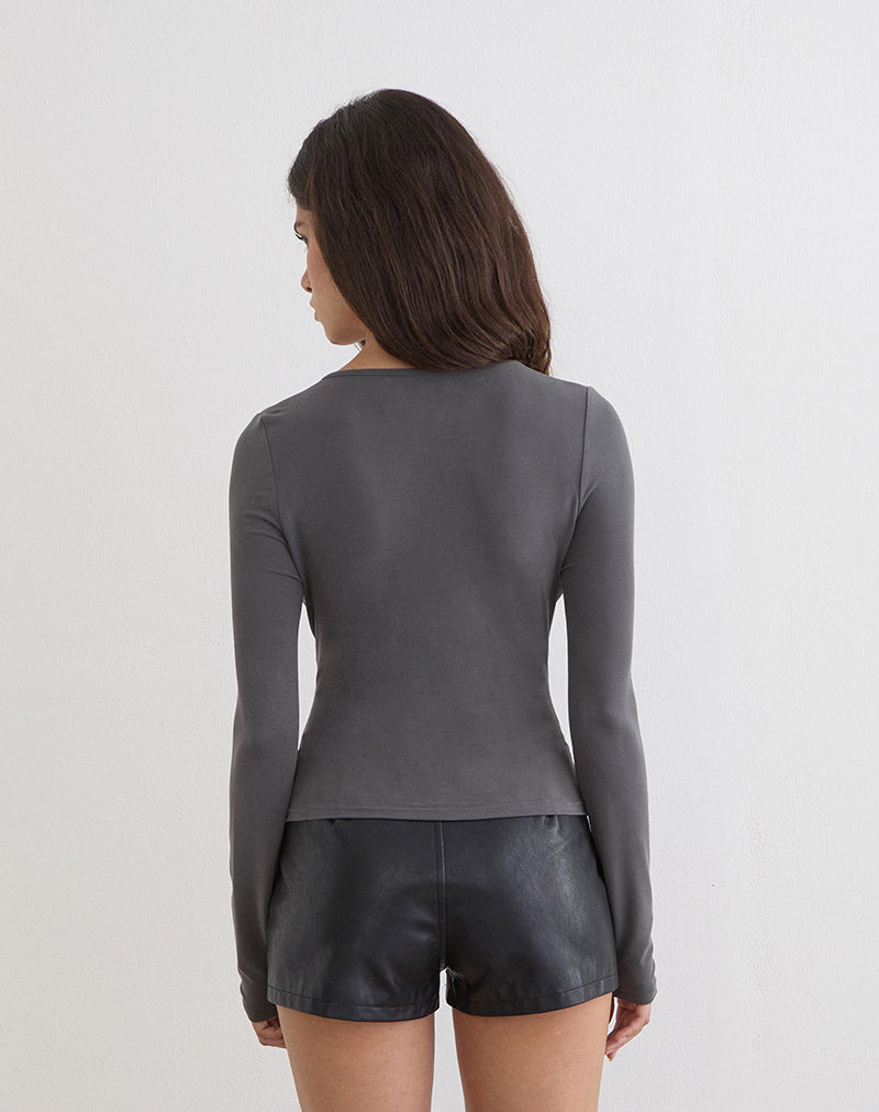 Grey Cupro Long Sleeve Keyhole Top | Yubin – motelrocks-com-us