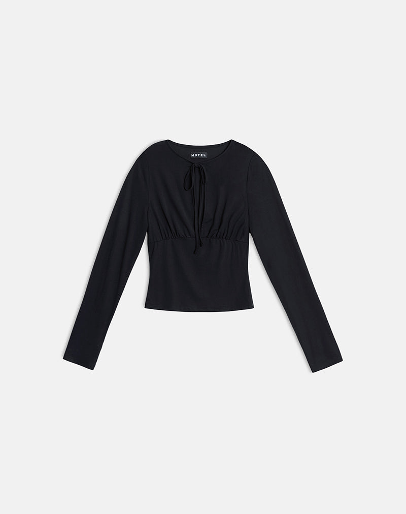 Image of Yubin Keyhole Long Sleeve Top in Cupro Black