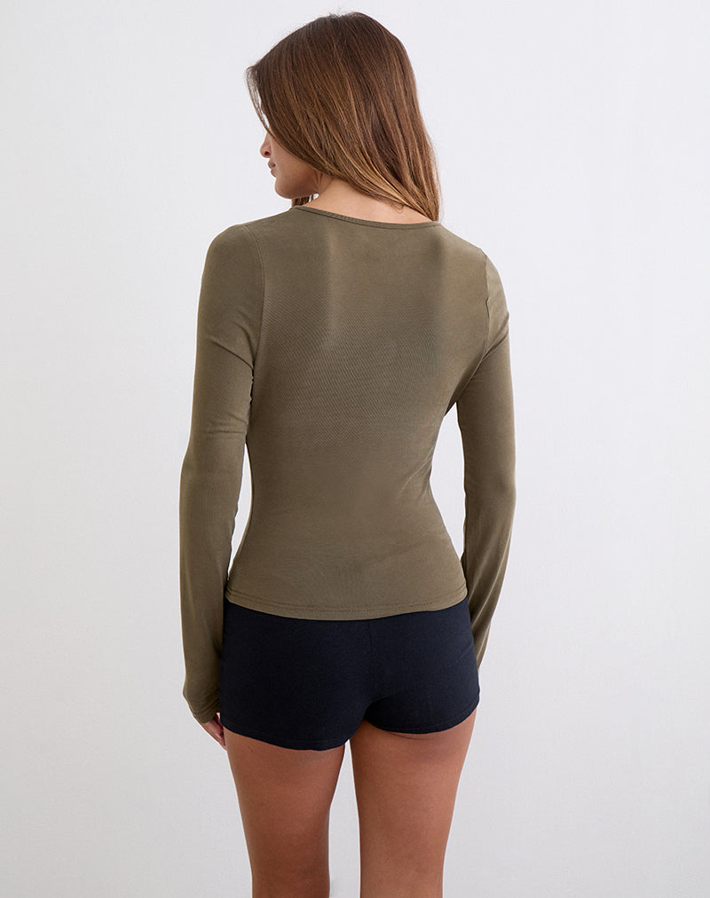Khaki Cupro Long Sleeve Keyhole Top | Yubin – motelrocks-com-us