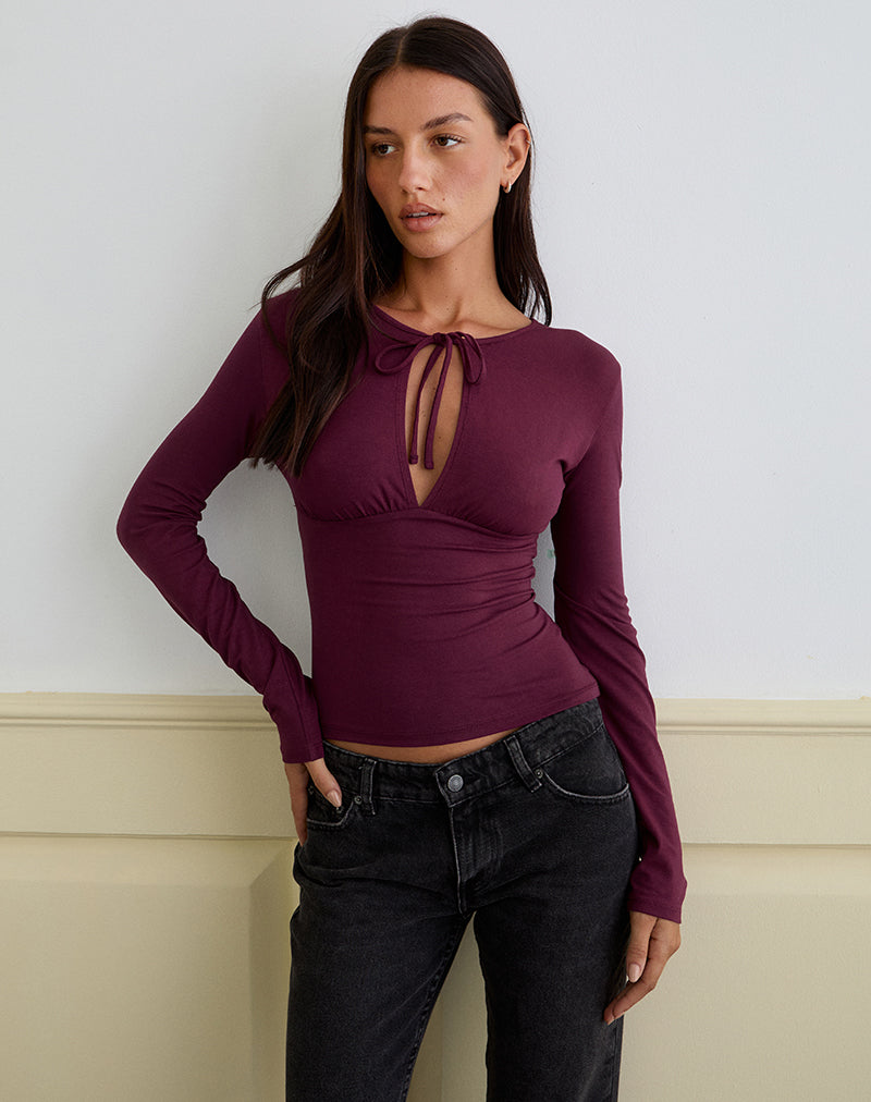 Image of Yubin Keyhole Long Sleeve Top in Deep Purple