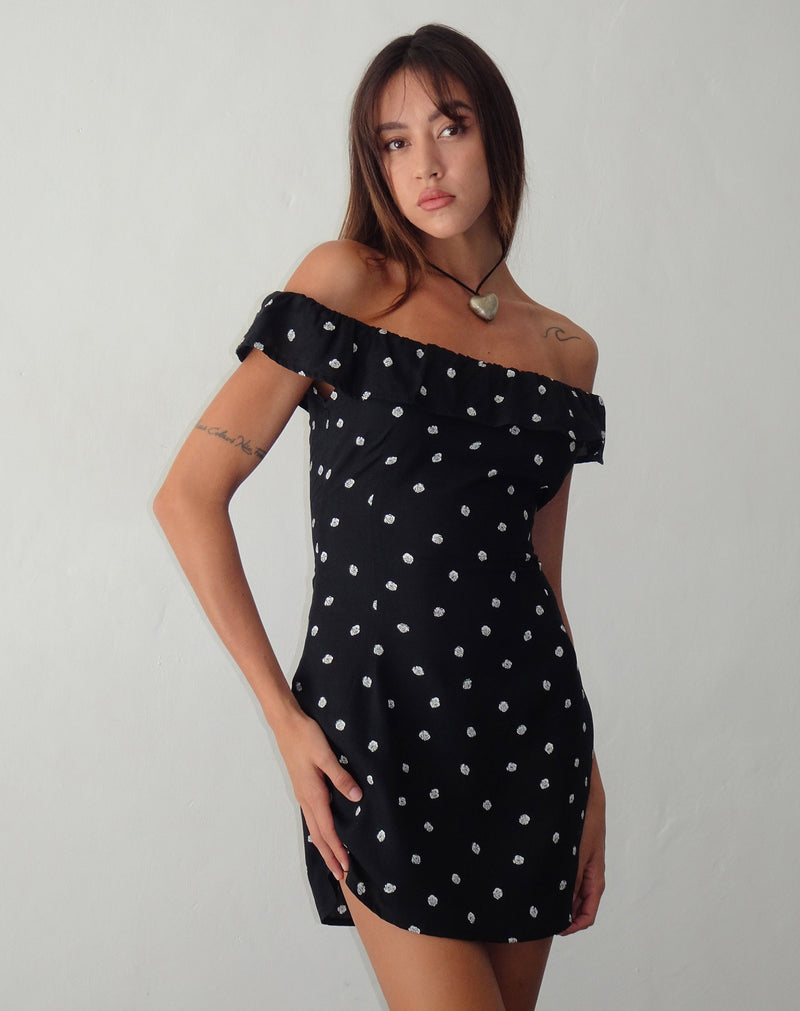 Ditsy Rose Black Bardot Mini Dress | Yudia – motelrocks-com-us