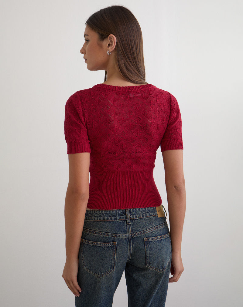 Image of Yura Top in Pointelle Knit Deep Red