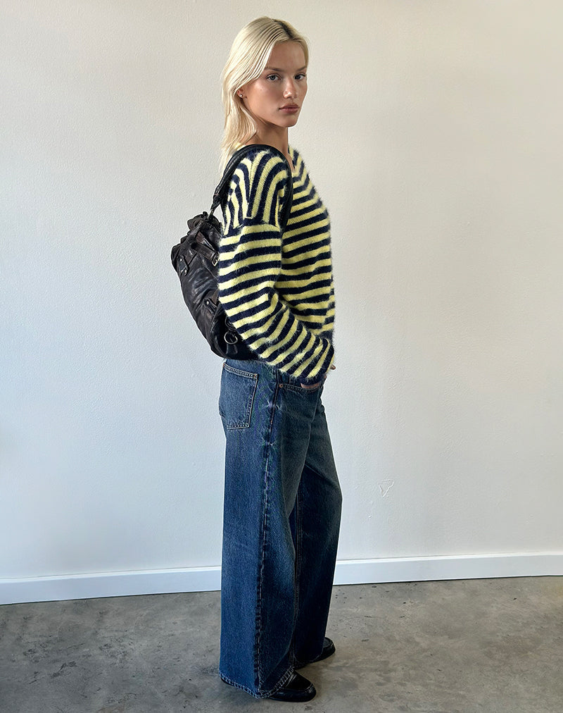 Image of Zalo Jumper in Knit Stripe Yellow and Navy