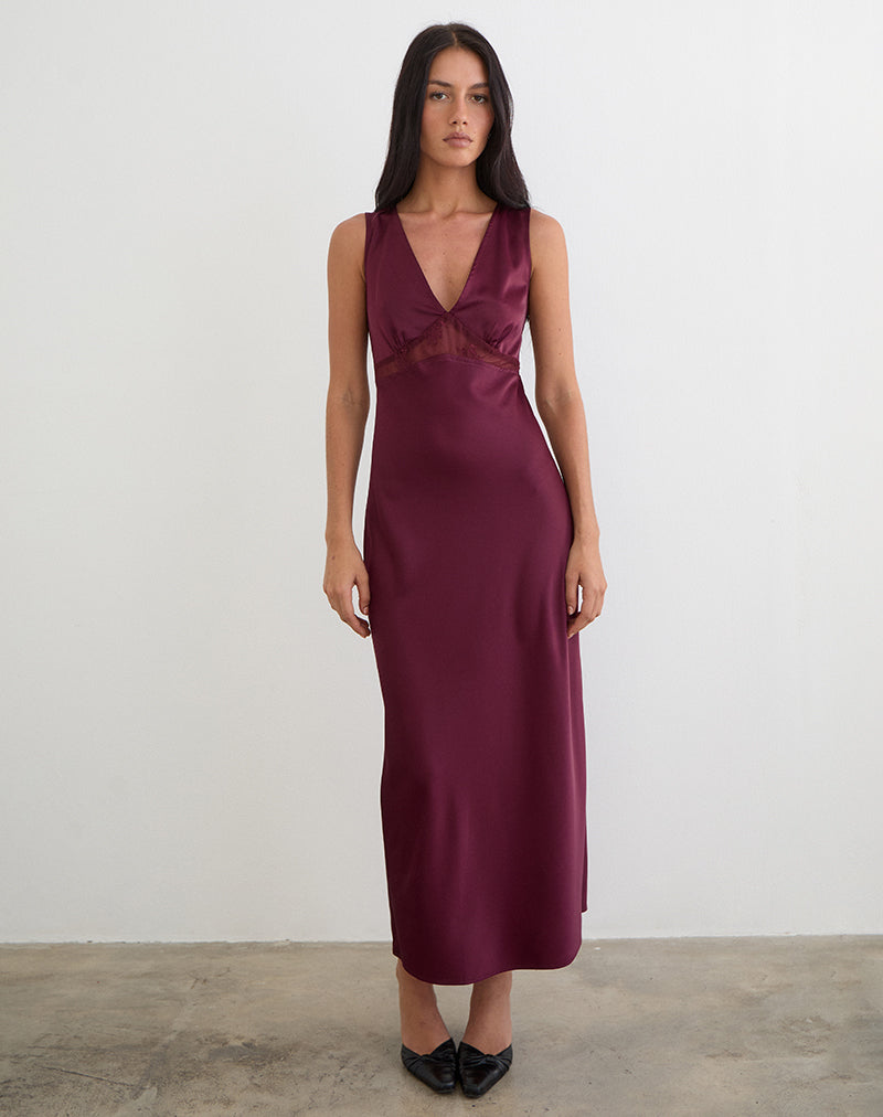 Zarita Satin Maxi Dress in Zinfandel