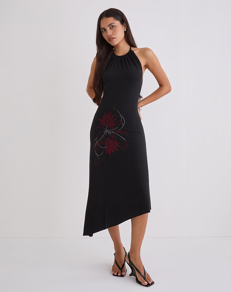 Image of Zavine Midi Dress in Cupro Diamante Flower Black