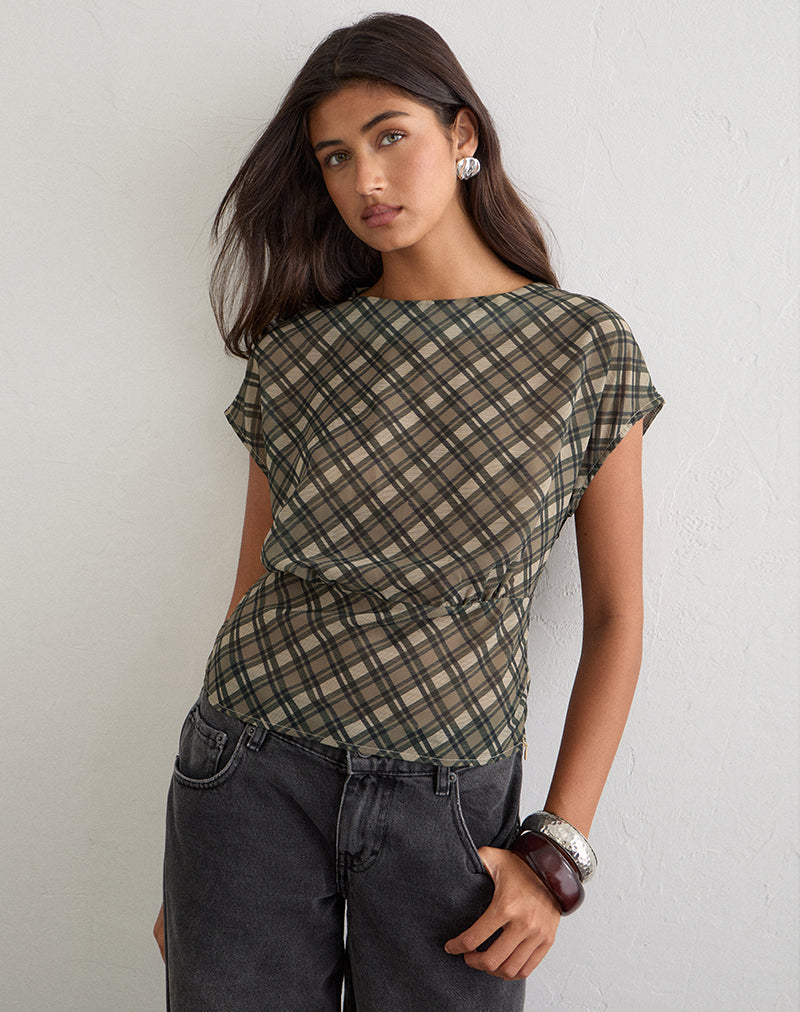 Image of Zayla Top in Chiffon Vintage Check Olive