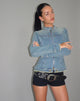 Image OF Zayn Fitted Biker Jacket in Vintage Blue Denim