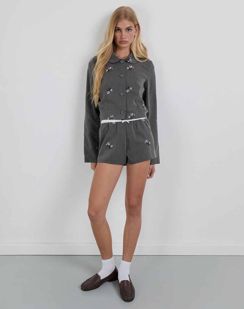 Charcoal Floral Embroidery Tailoring Jacket | Zedari – motelrocks